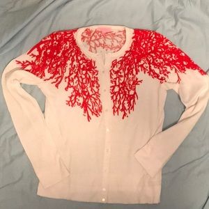Lilly Pulitzer cardigan. Coral and white